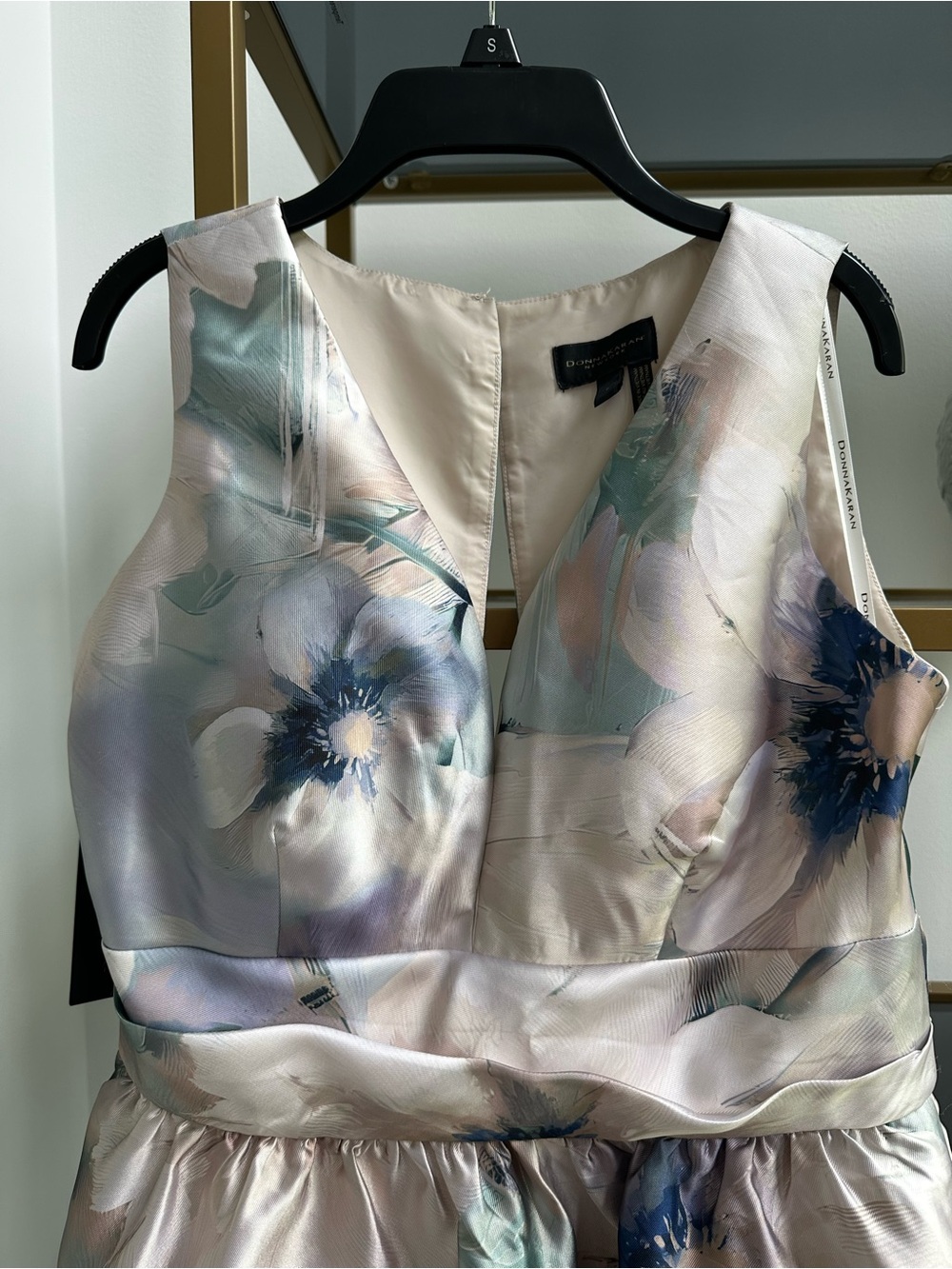 Donna Karan Floral Plunge Neck Ball Gown Dress - Cream & Teal - Picture 6 of 8